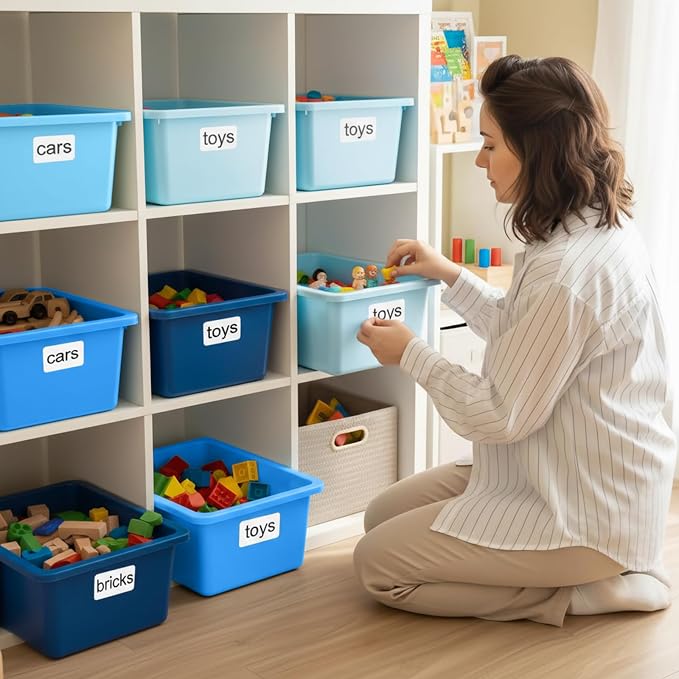 Zonon 12 Pcs Plastic Cubby Storage Bin Back to School Classroom Cubby Organization Storage Container with 1 Pack Self Adhesive Label for Office School Library(Blue Color,11.61 x 7.68 x 4.92) - Image 6