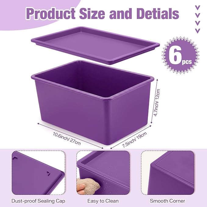 6 Pcs Small Plastic Storage Bins with Lids,Purple Series - Image 2