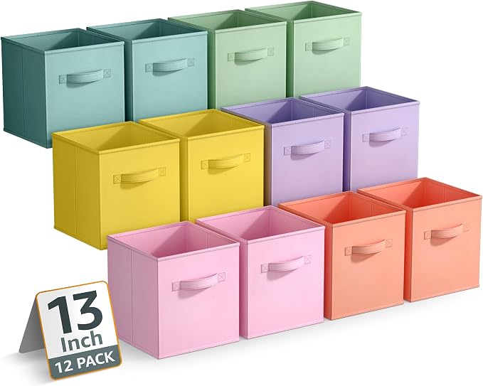 Sorbus 13 Inch Storage Bins - Sturdy Collapsible Fabric Storage Cubes with Handle - 12 Foldable Baskets for Organizing Clothes, Toys, Books - Storage Baskets for Shelves, Closets by Sorbus