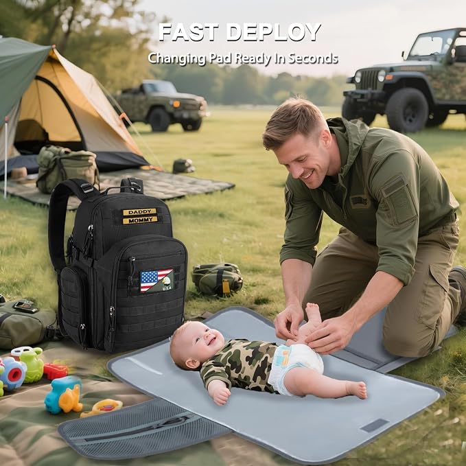 MIRACOL Military Diaper Bag for Dad - Tactical Style Baby Backpack with MOLLE & Changing Pad - 14 Compartments Rugged Design for Outdoor Travel Camping Tan - Image 3
