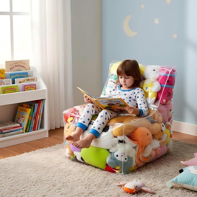 Clear Stuffed Animal Storage Bean Bag Chair Cover - Extra Large 150L, Waterproof & Easy-Clean Toy Organizer with Plastic Window,forNursery, Bedroom, Playroom (Cover Only, No Filler) (B1pcs) - Image 7