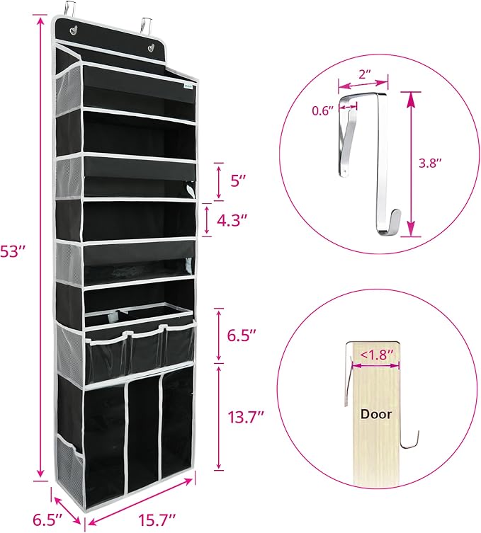 Door Hanging Storage Organizer,with 3 Bins 1 Movable Baby Diaper Caddy,1 Large capacity diaper stacking storage Organizer,10 Side Pockets ,Bedroom Door Storage for Nursery Baby Essentials. (Dark grey) - Image 5
