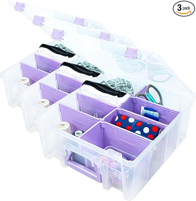 ArtBin 6990JZ Super Satchel Double Deep Compartment Box - Art Storage with 8 Removable Compartments, Smart Closure for Craft Supplies (Purple- Pack of 3) by ArtBin