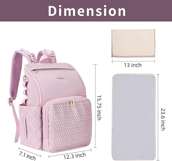 Stylish Baby Diaper Bag, Baby Bag with Changing Pad, Pacifier Case& Stroller Straps, Large Diaper Backpack Boy Girl, Water Resistant Travel Diaper Backpack（Lavender） - Image 7