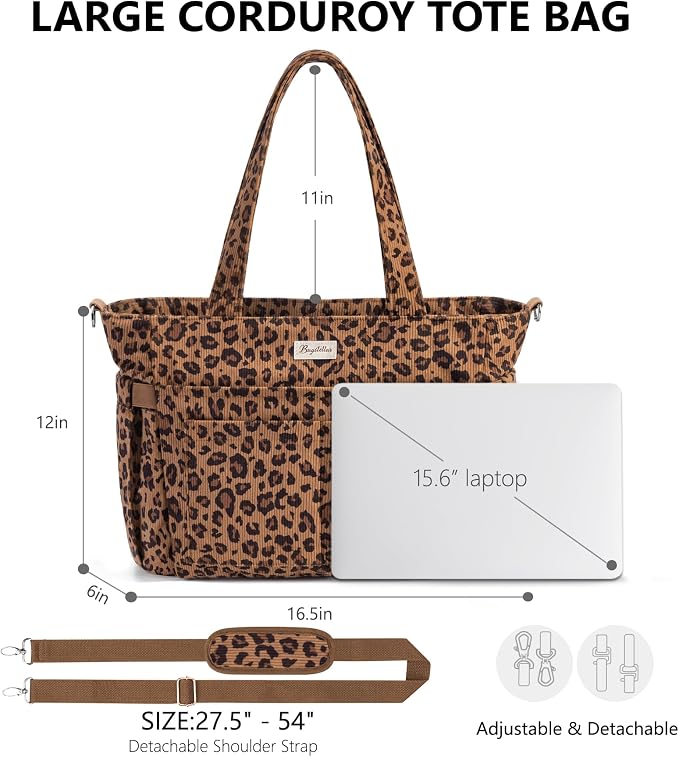 Bagstellar Corduroy Tote Bag for Women, 17 Pockets Laptop Work Tote Purse | Large 15.6” Computer Bag w/ 40oz Cup Holder & Strap, Zipper Teacher Nurse Bible Shoulder Bag for School Travel College Office - Image 2