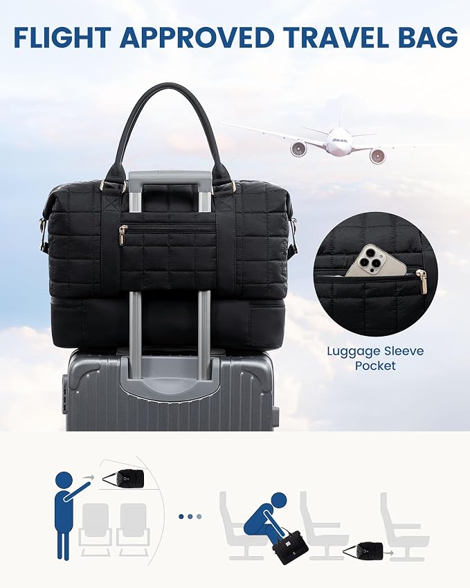 LOVEVOOK Puffer Weekender Bags for Women, Carry On Overnight Bag with Toiletry Bag, Gym Duffel Bag with Wet Pocket, 2Pcs Set - Image 5