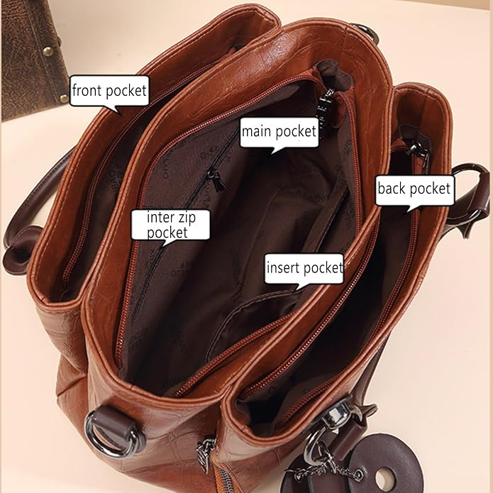 Handbags and Purses for women Vegan Leather Tote Bag for Women Satchel Shoulder Bags Travel Purse with Compartments - Image 5