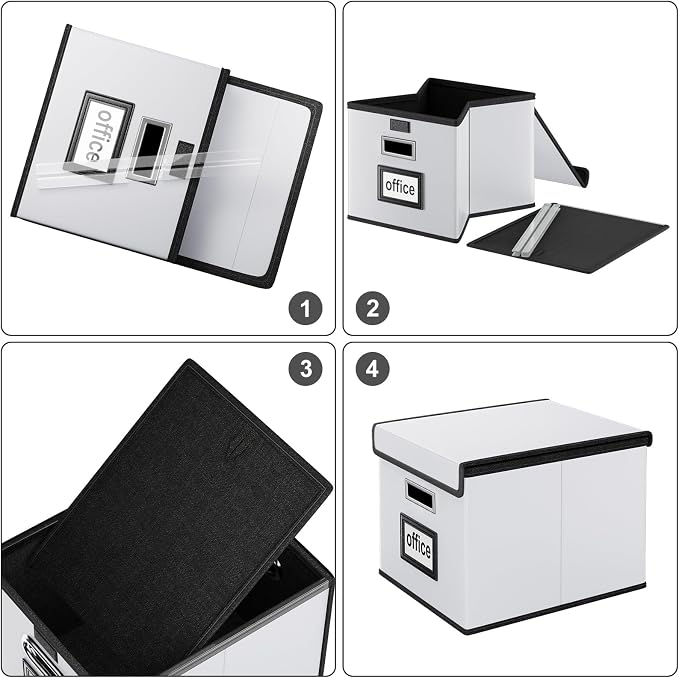 File Organizer Box with Lids, Collapsible File Folder Organizer | File Box with Plastic Slides for Document, Filing Bin for Letter Size Hanging File Folders (1 Pack, Silver, Leather) - Image 7