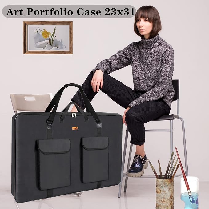 TreochtFUN Art Portfolio 23 X 31in - Portfolio Case A2 Heavy duty Soft side | Portfolio Folder for Artwork With Shoulder Strap, Art Supply Bag For Large Painting Board Supplies (Black) - Image 4