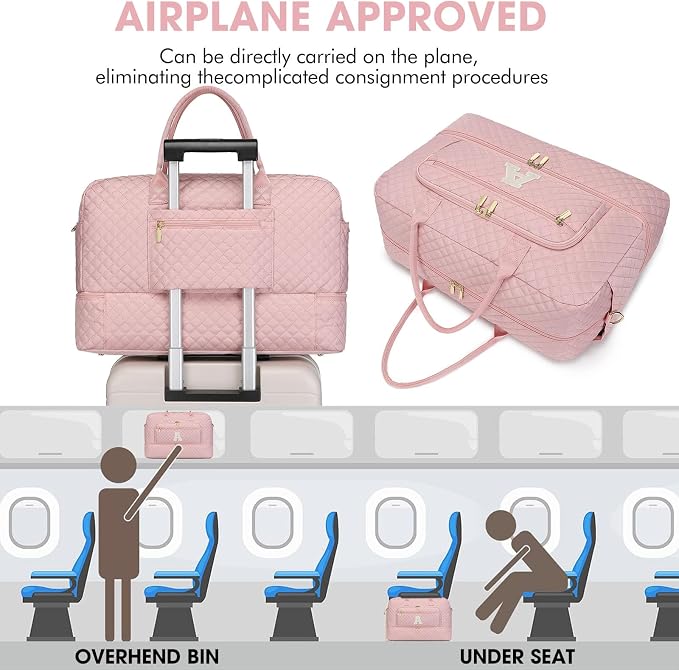 Initial Travel Duffle Bag for Women - Pink Personalized Weekender Bags Overnight Bag with Shoe Compartment & Wet Pocket Weekend Tote Bags with Toiletry Bag Monogram Xmas Gifts (Letter A) - Image 5