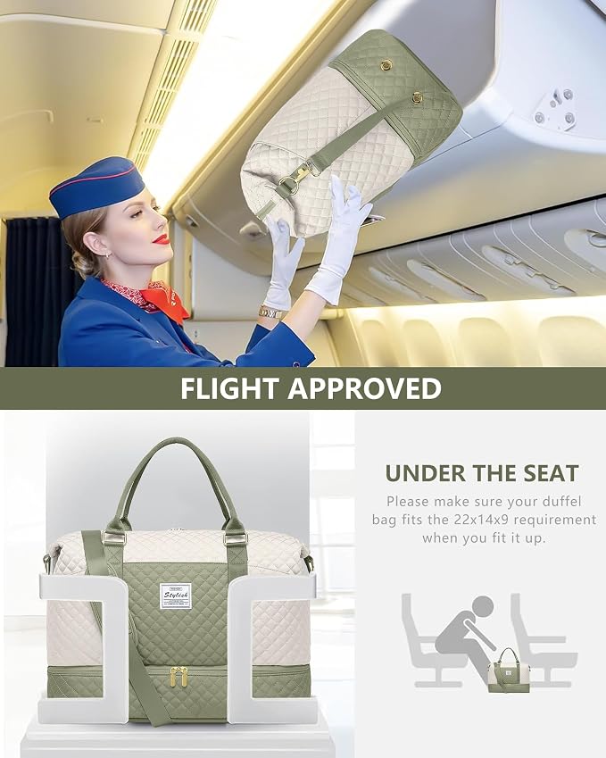 Weekender Bags for Women Duffle Bag - Travel Duffel Bag with Shoe Compartmen Carry on Overnight Bag with Toiletry Bag Gym Tote Bag with Wet Pocket Hospital Bags for Labor and Delivery Beige Green - Image 7