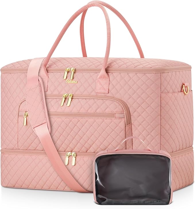 Travel Duffle Bag, Wide Open Large Weekender Bag for Women with Shoe Compartment, Carry on Overnight Bags with Toiletry Bag, Hospital Bag for Women Labor Delivery with Wet Pocket (Pink) by Unknown