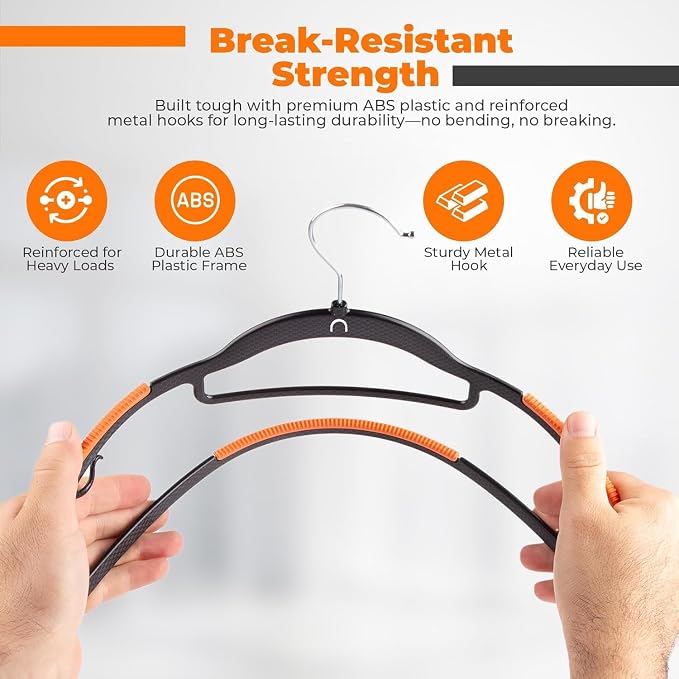 Plastic Hangers 50 Pack, Cascading Slim Space Saving Clothing Hangers with 360° Rotating Hook, Non Slip Clothes Hangers for Sweater Shirt, Heavy Duty Coat Hanger with Inner Hook for Closet, Black - Image 8
