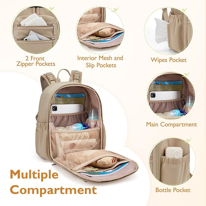 mommore Diaper Bag Backpack, Neoprene Mini Travel Bag for Newborn | Water-resistant neoprene Small diaper backpack with Insulated Pockets & Stroller Straps - Image 4