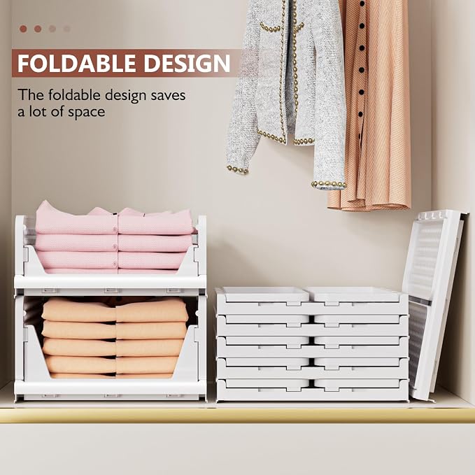 4 Pack Folding Closet Organizers Storage Box, Stackable Storage Bins, Plastic Drawer Basket Closet Storage for Wardrobe Cupboard Kitchen Bathroom Office White-4L | White Stackable Plastic Drawer Bins for Closets, Wardrobes, Kitchens, Bathrooms, Offices - Image 6