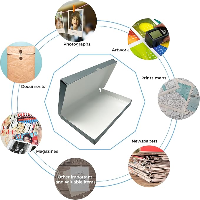 Lineco Clamshell Archival Storage Box, 11.5x17.5x1.75 Inch, Gray | Acid-Free with Metal Edge Boxboard, Organize and Store Photos Documents Cards Negatives Magazine Prints Family Records DIY - Image 6
