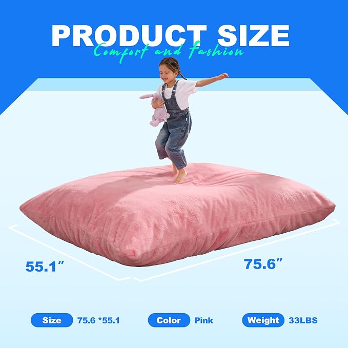 Hobestluk Adult Bean Bag Chair 3 in 1 Convertible Large Bean Bag Sofa | Plush Pink,Machine Washable,Removable Cover,Easy Convert And Install, Oversied Floor Bed,For Livingroom Bedroom - Image 3