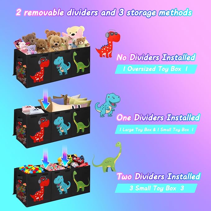 Extra Large Toy Box Chest, Collapsible Storage Bins with Lids, 40"x16"x16" | Sturdy Kids Storage Organizer Toy Bins Basket with Dividers, Bedroom Nursery Playroom Organization, Black - Image 6