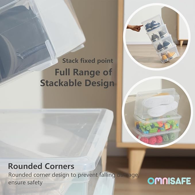 Stackable Plastic Storage Shoebox,Clear Bins (Transparent 8Pack) | BPA-Free, Nestable, Home and Office, Latching Lid, Multi-Purpose - Image 4