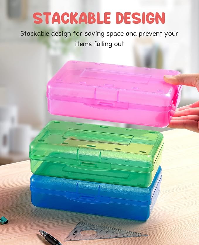 GAMENOTE Assorted Colors Plastic Pencil Case Box 6pcs Rotating Art Supply Organizer Office School Supplies for Kids Desk Organizers - Image 6