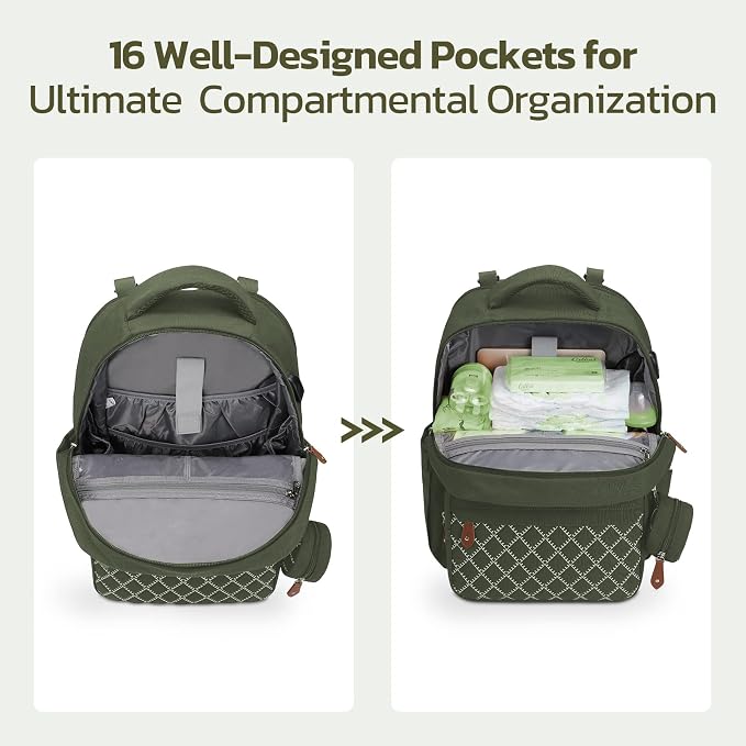 Large Diaper Bag,29L-45L Expandable Diaper Bag Backpack for 2 Kids/Twins Baby Stuff, with Removable Cross Body Bottle Bag for Mom/Dad,Stylish Baby Bag Gift for Boys/Girl-Army Green - Image 8