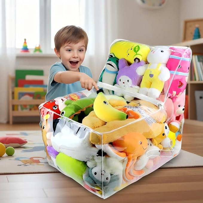 Clear Stuffed Animal Storage Bean Bag Chair Cover - Extra Large 150L, Waterproof & Easy-Clean Toy Organizer with Plastic Window,forNursery, Bedroom, Playroom (Cover Only, No Filler) (B1pcs) - Image 6
