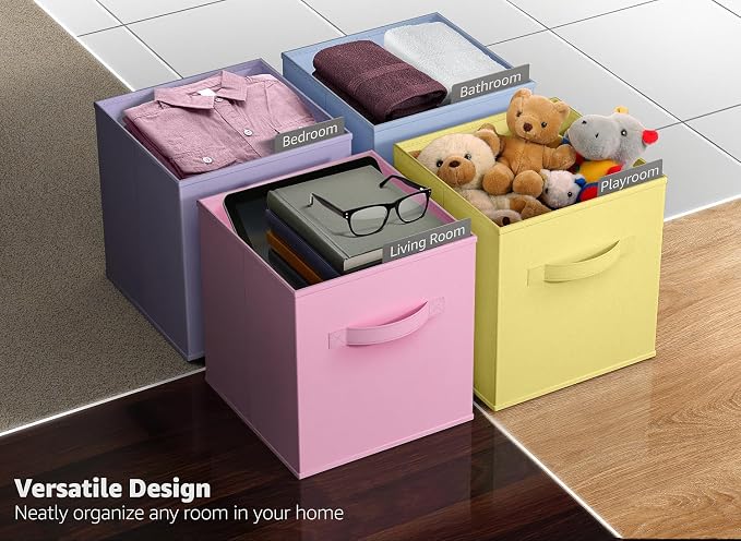 Sorbus Fabric Storage Cubes - 8 Foldable Storage Bins for Organizing Pantry, Cubbies, Toy Box - Clothes Storage & Closet Organizer - 11 Inch Collapsible Cube Baskets for Shelves with Handle - Image 6