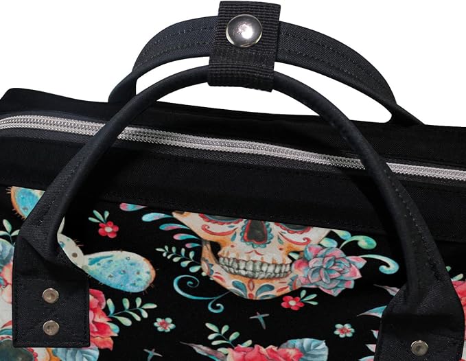 Large Capacity Baby Diaper Bag Watercolor Goth Skull Roses Durable Multi Function Travel Backpack - Image 5
