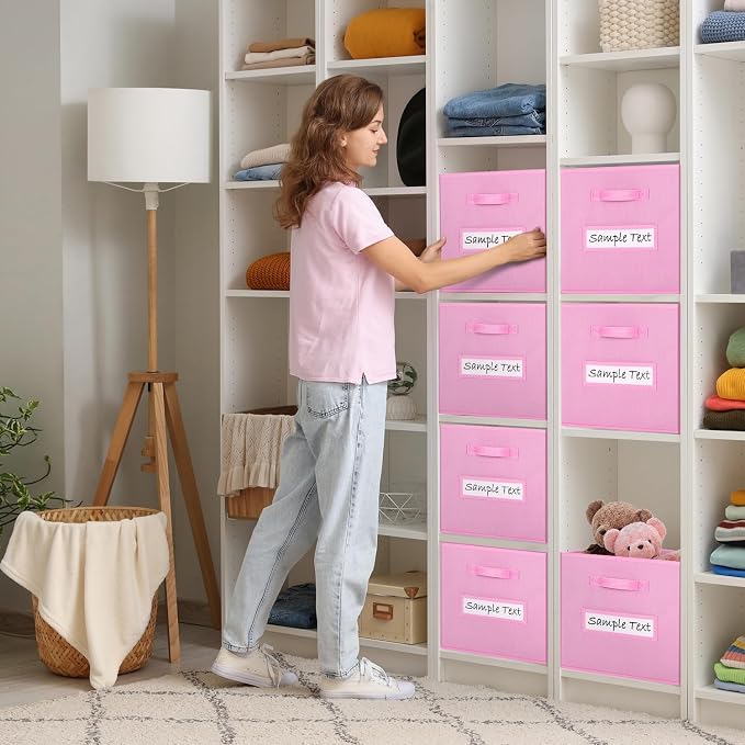 13x13 storage cube bins (Set of 10) Foldable Fabric storage cubes with 10 Labels Window Cards & a Pen,13 inch cube storage bins,Closet Organizers for Shelves,Cubby Organizer Boxes,Light Pink - Image 5
