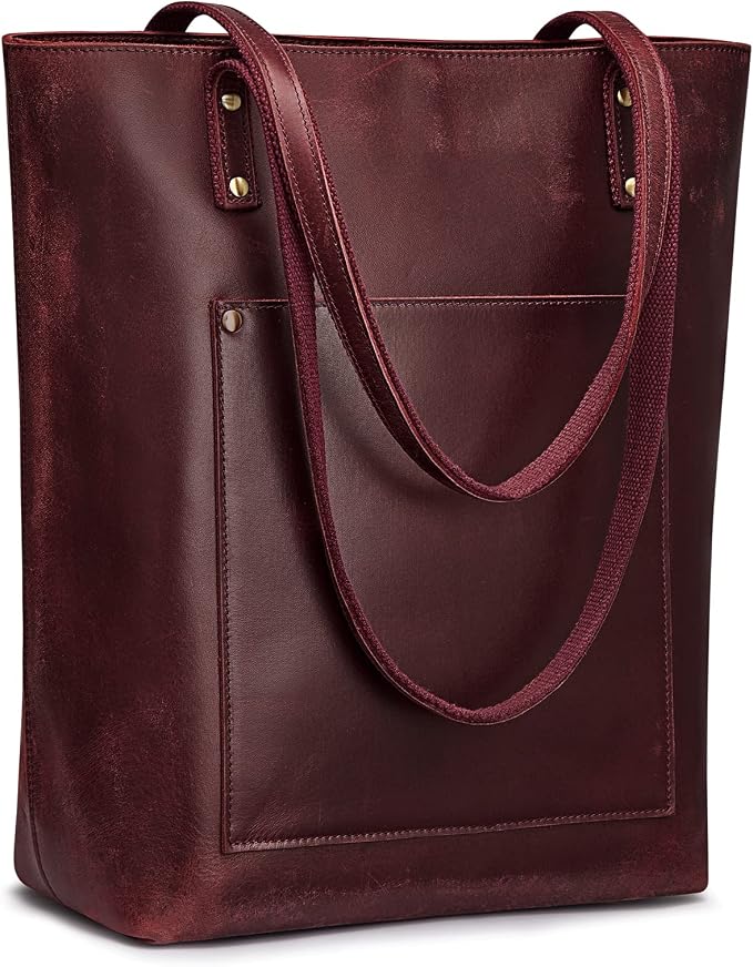 S-ZONE Leather Tote Bag for Women Work Handbag with Luggage Sleeve | Top Grain Genuine Leather, Padded Laptop Compartment, Multi Pockets, Large Retro Purse, Travel Everyday by S-ZONE
