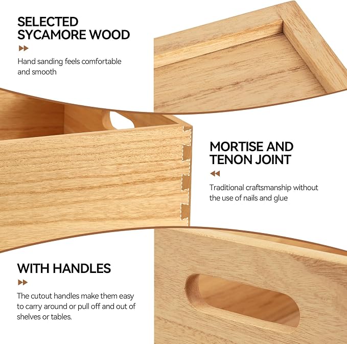 KIRIGEN Nesting Wood Crates with Handles, Set of 3 Storage Boxes Natural | 3 Different Size Decorative Box Organizer for Towels, Books, Crafts Fully Assembled - Image 3