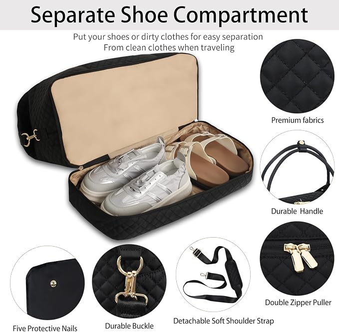 Weekender Bag, Large Travel Duffel Bag for Women, Carry on Overnight Bag with Shoe Compartment and Toiletry Bags - Image 4