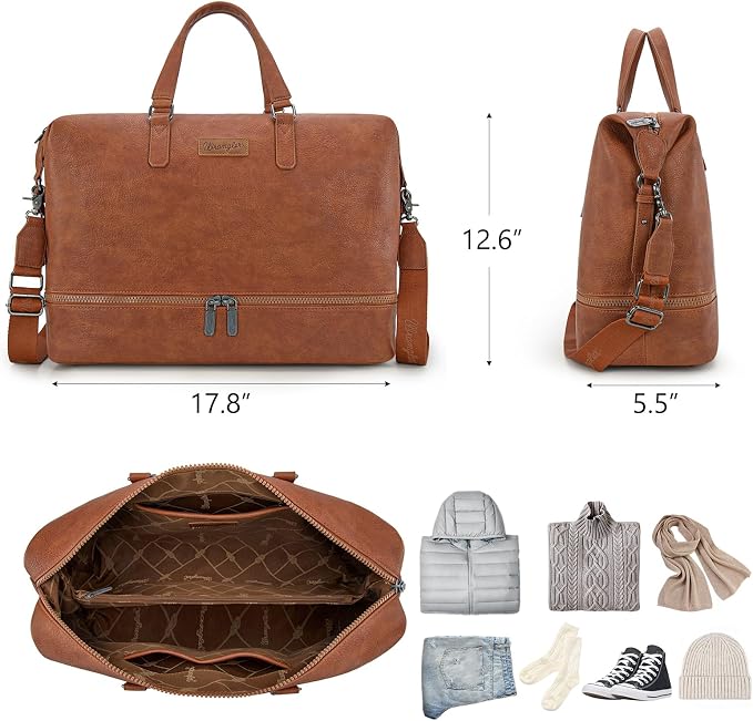 Wrangler Travel Duffel Bag Carry On Overnight Bag with Shoe Compartment Weekender Bag for Women WG253-5110BR - Image 3