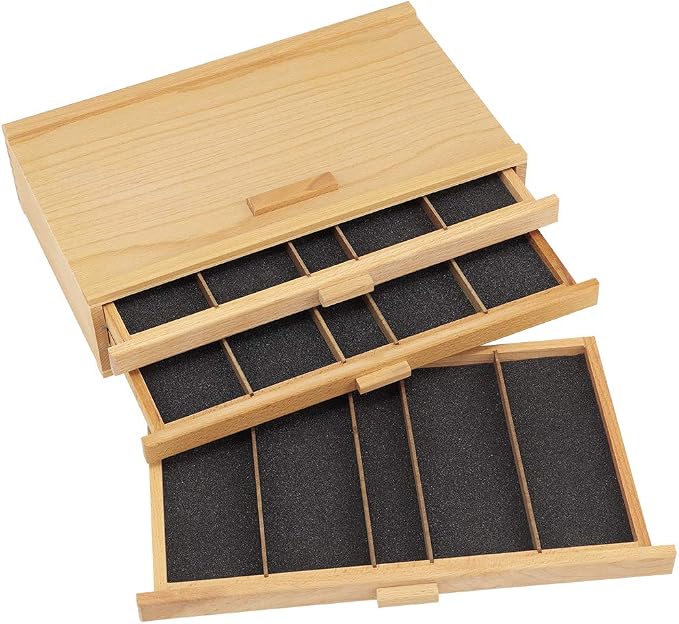Creative Mark Pastel Storage Box, 3 Drawer Wood Box with Foam Lining, Sturdy and Stackable Art and Craft Supplies Storage Box for Artist Tools, Pens, Pencils and More, Natural Finish - Image 5
