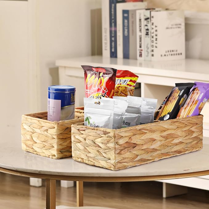 2 Section Wicker Storage Basket, Set of 2 Hand-woven Water Hyacinth Storage Baskets, Toilet Tank Basket, Small Wicker Baskets, Woven baskets, Baskets for Organizing Storage Shelves, 2-Pack - Image 7
