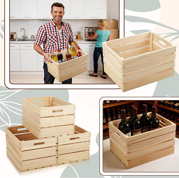 1 Pack Large Wooden Storage Crates 16 x 12 x 9.5 Inches Unfinished Wood Farmhouse Milk-Style Crates with Handles Unassembled Decorative Boxes for Home Office DIY Crafts (Natural Wood (1)) - Image 3