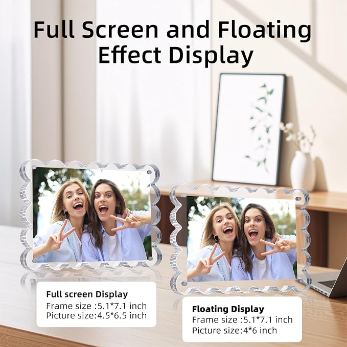 Chivalral 3 Pack 4x6 Acrylic Picture Frame, Double-Sided Tabletop Display | Scalloped Edge Design,10+10mmThick,Magnetic Photo Frames,Horizontal/Vertical,Gift for Birthday Wedding Anniversary,Home decor - Image 3