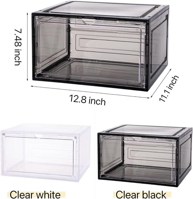 Attelite Large Shoe Boxes 6 Pack Drop Side Shoe Storage Containers Black | Clear Shoe Organizers for Display Sneakers, Fit up to Men's Size 12, Easy Assembly, Magnetic Door, Thickened Plastic - Image 2