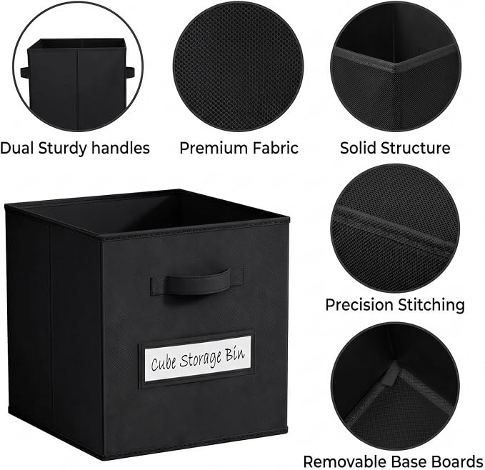 Storage Bins,13" Cube Storage Bin with Labels,10pcs,Black | Fabric Storage Cubes for Shelves,13 Inch storage cube bins with 10 Labels Window Cards & a Pen. - Image 2