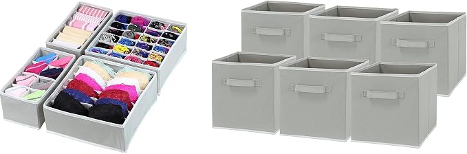 Simple Houseware Closet Underwear Organizer Drawer Divider 4 Set + 6-Pack Foldable Cube Storage Bin by SimpleHouseware