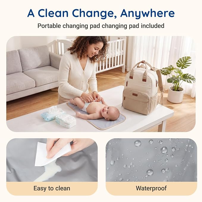 mommore Diaper Bag Backpack Multi-pocket Baby Bag with Changing Pad | Travel Essentials for Mom & Dad, Insulated Pockets & Stroller Straps, Newborn Maternity Bag & Registry Must-Haves - Image 6