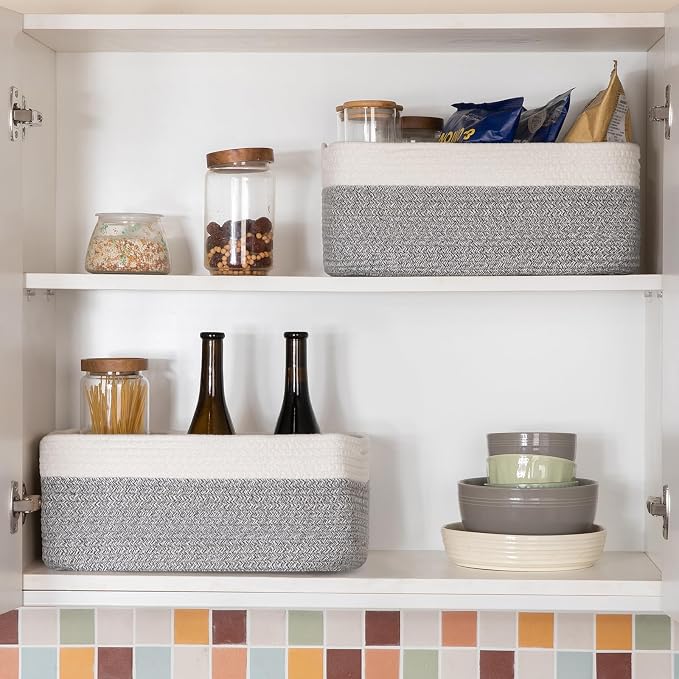 OIASKET Storage Baskets for Organizing 3 Pack, Woven Baskets for Shelves, | Closet Organizer Bins with Handle, Empty Gift Basket, Toy Storage for Toys, Blankets, Towels, Clothes, Books, 15"x11.42"x6.7" - Image 6