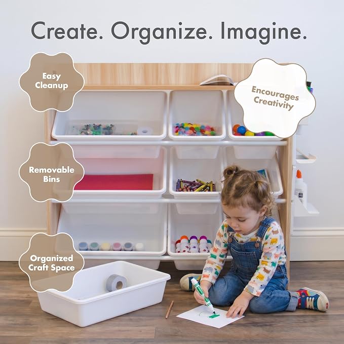 Humble Crew Kids Toy Organizer with Display Shelf, 9 Bins, 3 Tier Storage | Sturdy wood and steel toddler shelf, removable BPA-free containers, wall anchor anti-tip safety kit for bedroom or classroom - Image 6