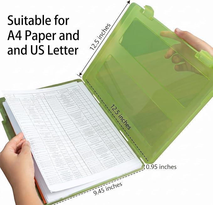 6 Packs A4 Paper Storage Boxes, 8.5 x 11 Plastic Portable Project Case for US letter Size and A4 paper, Plastic Multi-Purpose Thick Scrapbook Storage Box for Office (12.6"L x 9.5"W x 0.94"H) - Image 2
