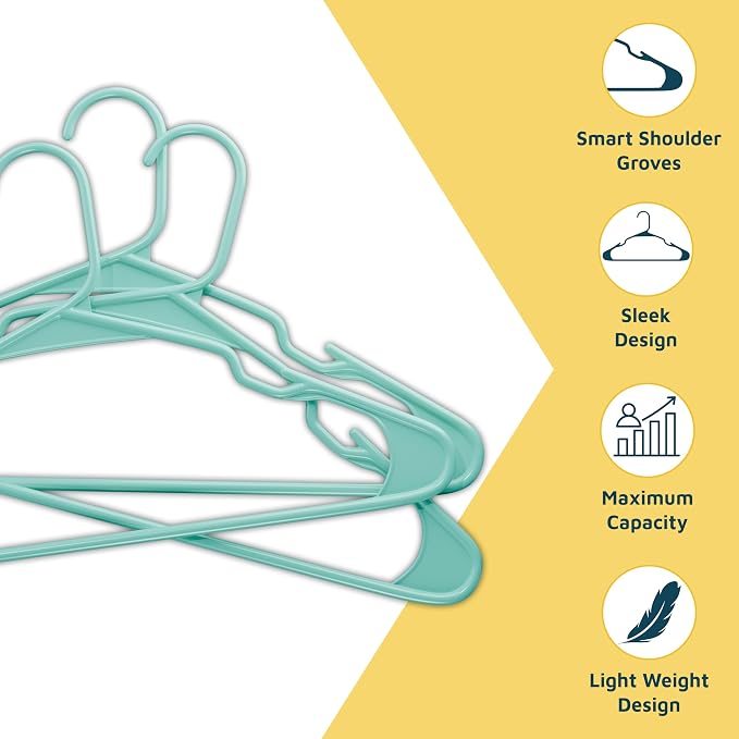 Lifemaster Plastic Clothes Hangers – Heavy Duty Hanger Set, for Organizing Clothes, Dresses, and Coat, Holds Up to 5 lbs, Space-Saving Hangers with Non-Slip Shoulder Grooves, Pack of 80, Aqua - Image 4