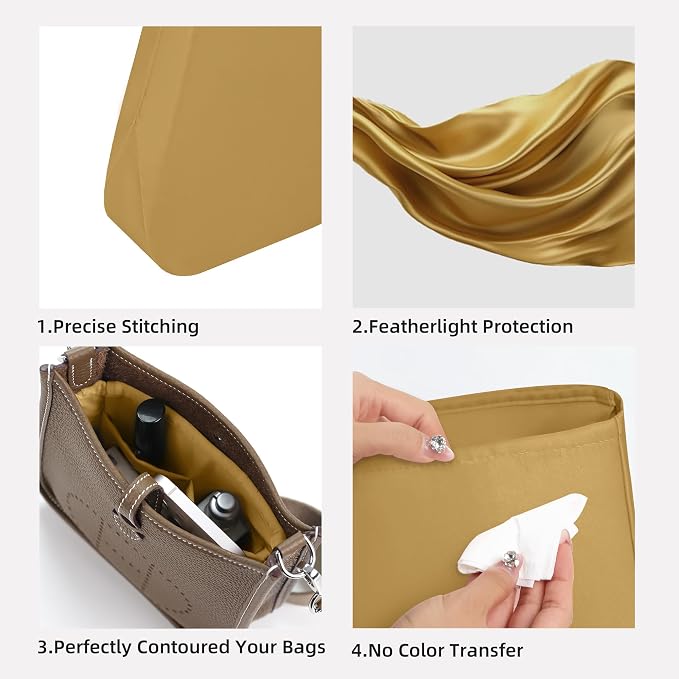 DGAZ Silk Purse Organizer Insert for Evelyne Bag(23,Biscuit color) | Soft and Lightweight,Perfect Fit,Multi-pocket Storage,Bag Protector,Luxury Bag Care,Handmade,for Smooth Bag Organizer - Image 3
