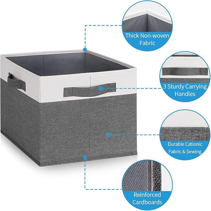 GhvyenntteS 6 Pack Fabric Storage Bins, 15x11x9.6 inch Closet Storage Bins for Shelves with 3 Handles, Foldable Storage Baskets for Shelves, Sturdy Closet Organizers and Storage - Image 4