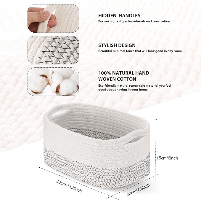 Sawysine 6 Pcs Storage Baskets Bulk for Organizing Cotton Rope Woven Basket with Handles for Gift Cloth Shelves Blanket Toys Living Room(White Grey) - Image 2