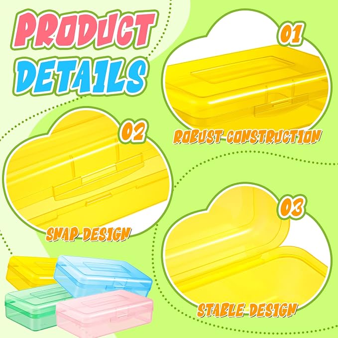 Patelai 24 Pack Pencil Box for Kids 8.3x4.7x2.4 Plastic Clear Pencil Case Bulk Crayon Boxes with Snap Tight Lids for Classroom School Students (Colorful) - Image 5