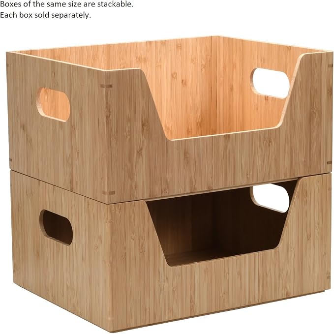 MobileVision Bamboo Storage Box with Open Front Stackable Bin Organizer to use in closets, bedrooms, kitchens, home & office, 14 x 11 x 6.5 inches - Image 6